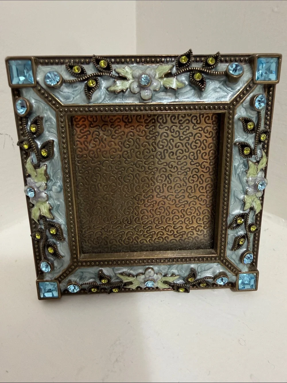Argento SC Mini Frame Blue Enamel with Swarovski Crystals 3x3